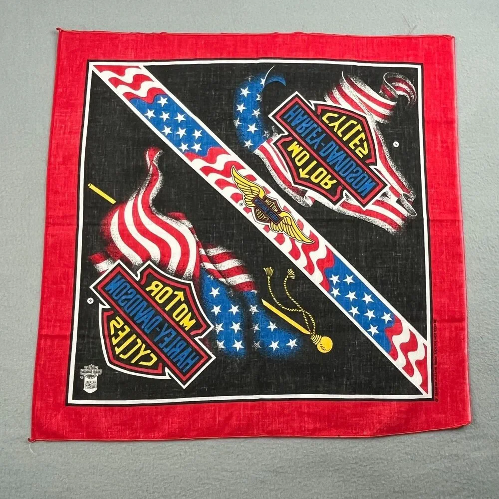 Vintage Harley Davidson Bandana Patriotic American Flag Bar & Shield Logo